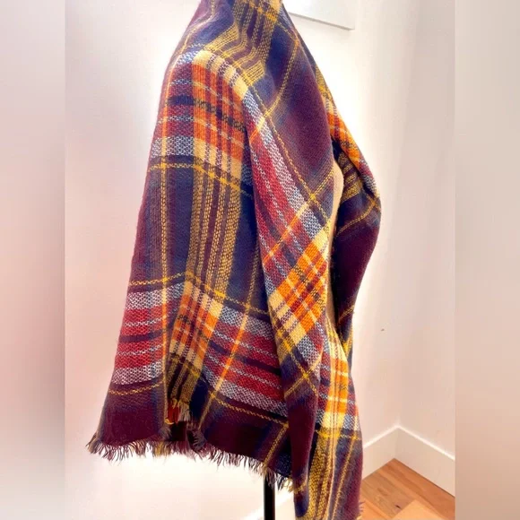 NEW Elegant Cool Weather Square Scarf Wrap, Plum Gold Plaid, Super Soft! - Picture 4 of 10
